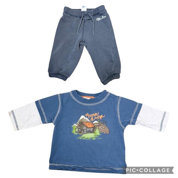 Old Navy Other - Old Navy Gymboree Outfit‎ Kids 6-12M Moose Lodge Shirt Grey Joggers Sweatpants